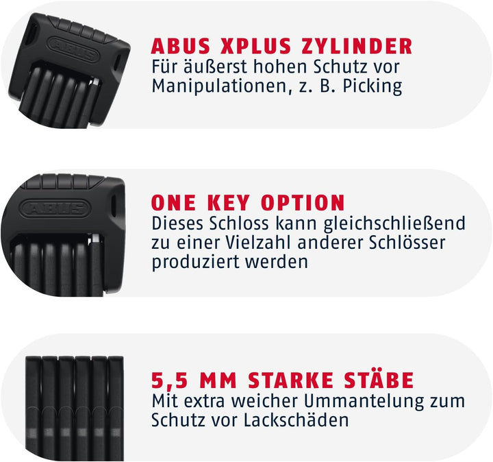 ABUS Faltschloss Bordo Granit 6500K mit SH-Schlosshalter - Fahrradschloss mit XPlus Zylinder für hoh