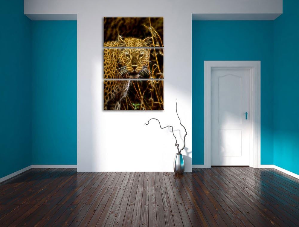 Leopard beobachtet Umgebung NewArt 3-Teiler Leinwandbild 120x80 Bild auf Leinwand, XXL riesige Bilde