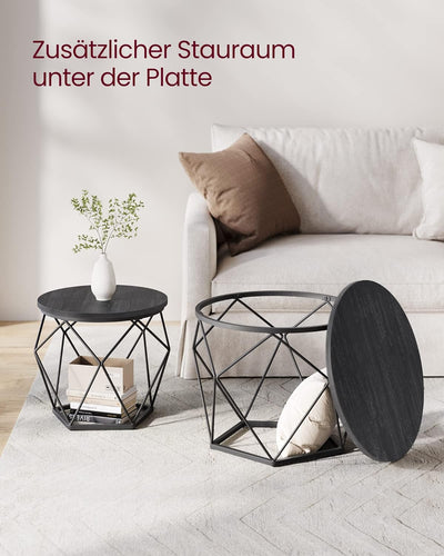 VASAGLE Couchtisch rund, 2er Set, Wohnzimmertisch, Beistelltisch, modern, abnehmbare Tischplatte, fü