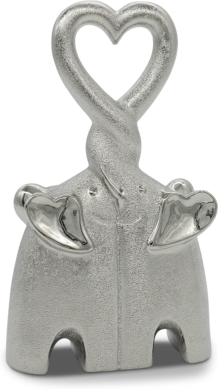 FeinKnick Dekofigur herzendes Elefanten-Pärchen - Keramik Deko Figur Elefant 23cm hoch - Moderne Dek