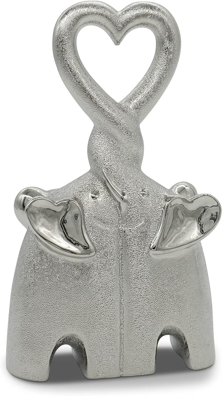 FeinKnick Dekofigur herzendes Elefanten-Pärchen - Keramik Deko Figur Elefant 23cm hoch - Moderne Dek