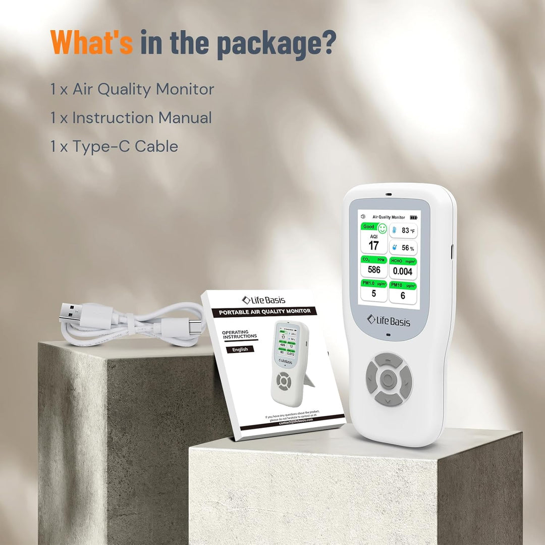LifeBasis 10 in 1 RaumLuftqualitätsdetektor Formaldehyd-Detektor AQI-Verschmutzungsmonitor mit Tempe