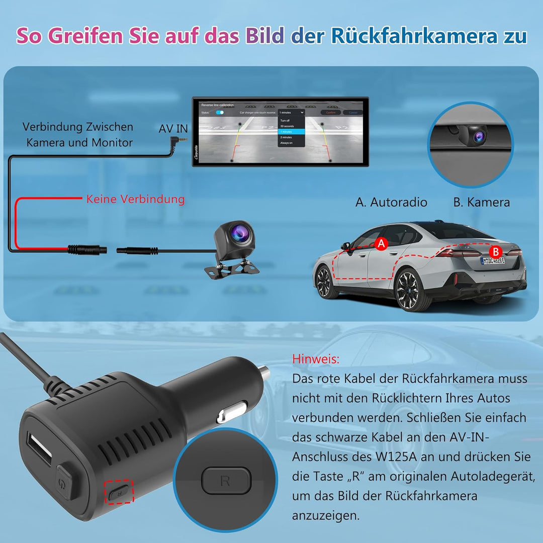 Carpuride Tragbares Kabelloses Carplay und Android Auto mit Dashcam-W125A 11,26-Zoll-HD-IPS-Bildschi