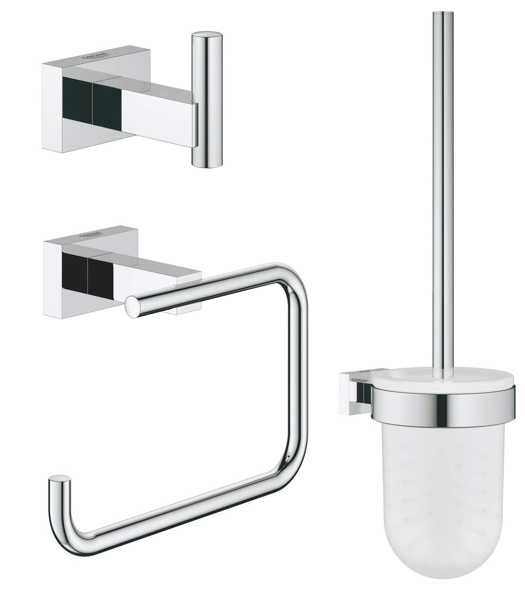 GROHE Essentials Cube - WC-Set 3 in 1 (Pflegeleichte Chromoberfläche, Material aus Glas und Metall,