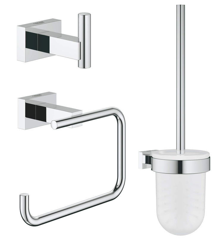 GROHE Essentials Cube - WC-Set 3 in 1 (Pflegeleichte Chromoberfläche, Material aus Glas und Metall,