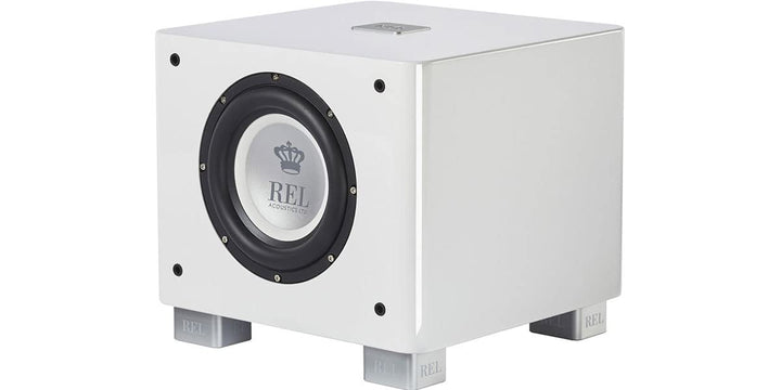 REL Acoustics T/7x Subwoofer, 8 Zoll Front-Firing Driver, Arrow™ Wireless Port, Hochglanz Weiss, Wei