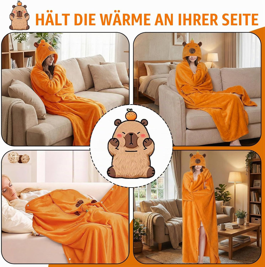 MSISILY Tragbare Decke Hoodie Kuscheldecke Mit Ärmeln, Decke Zum Anziehen Grosse Capybara Decke Gesc