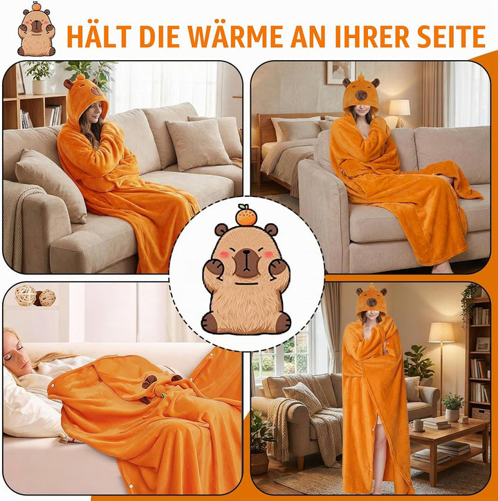 MSISILY Tragbare Decke Hoodie Kuscheldecke Mit Ärmeln, Decke Zum Anziehen Grosse Capybara Decke Gesc