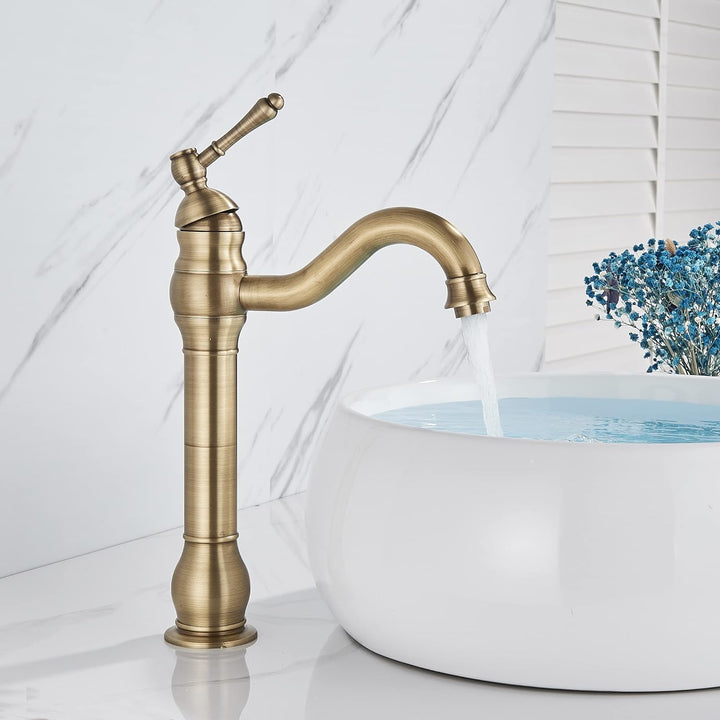 Rozin Wasserhahn Bad Antik Messing Arbeitsplatte Wasserhahn Hoch Waschtischarmatur 360°Schwenkbar Ei