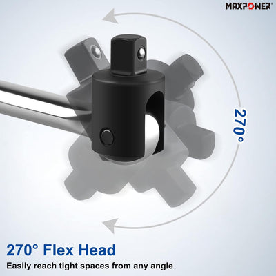 MAXPOWER Gelenkgriff Drehgriff mit 1/2" Antriebskopf, 600mm/24 Drehmomentschlüssel Schiebegriff mit