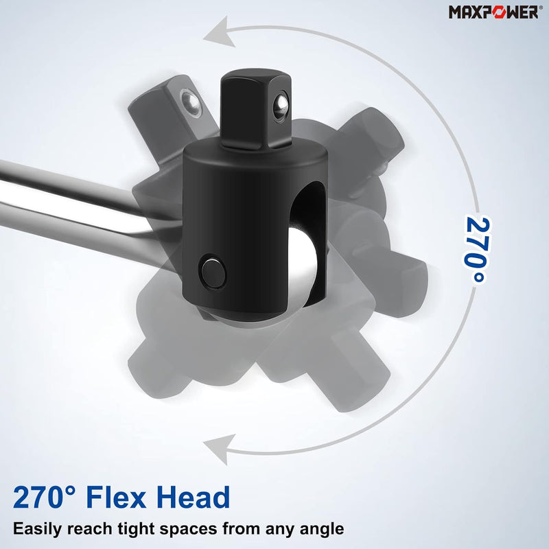 MAXPOWER Gelenkgriff Drehgriff mit 1/2" Antriebskopf, 600mm/24 Drehmomentschlüssel Schiebegriff mit