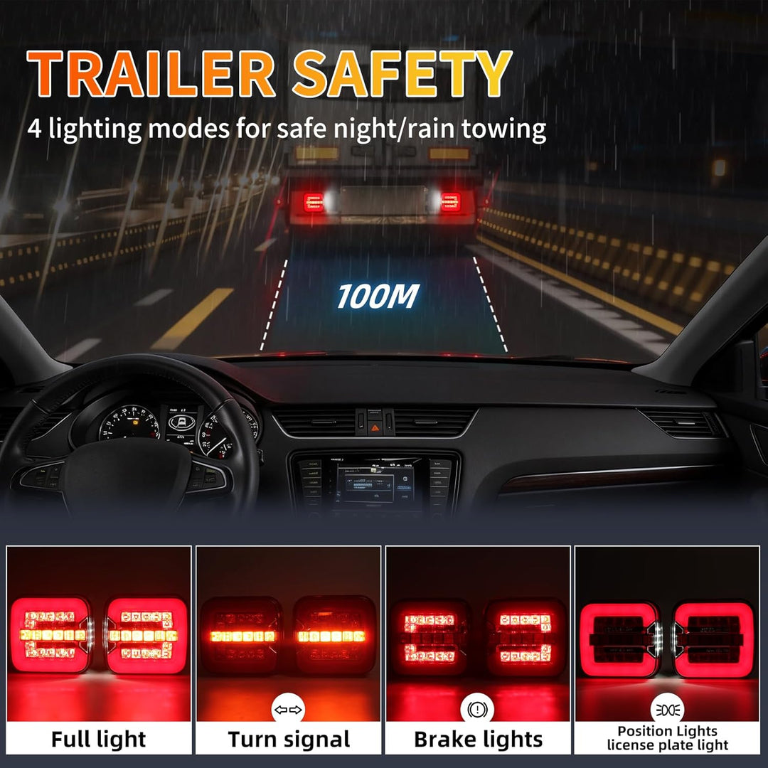 Qiping 2 Pack Kabelloss Anhängerbeleuchtung LED 12V Wireless Wasserdicht Wiederaufladbar Magnetische