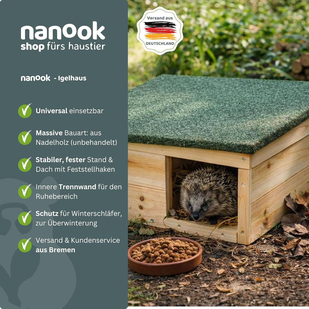 nanook Igelhaus Igelhütte Igelfutterhaus Überwinterung klappbares wetterfestes Dach - ca. 40 x 40 x