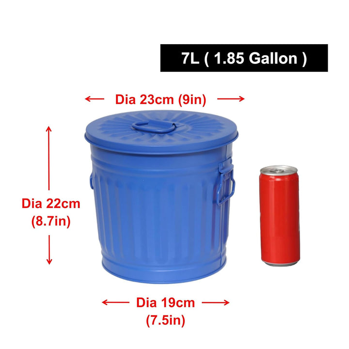 Jinfa 3 Sets Retrodesign Mülleimer mit Deckel | Blau | Ø 21,5 cm, Höhe 21,5 cm, 7 Liter 3 Stück - 7