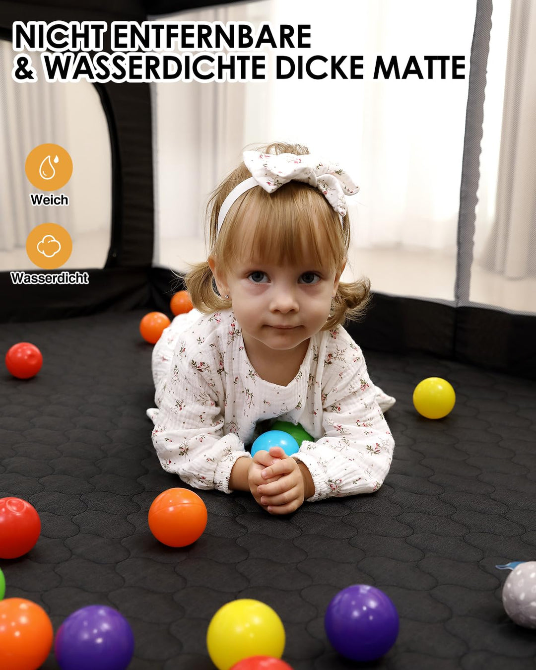 Laufstall Baby mit Spielmatte,Laufgitter Baby,Kinderzaun mit Atmungsaktivem Netz,Tragbarer Laufstall