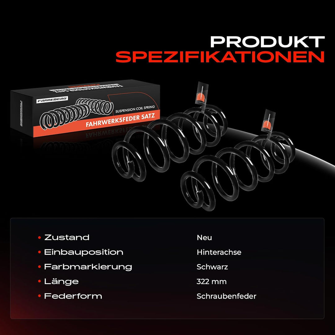 Frankberg 2x Federn Fahrwerksfeder Hinterachse Kompatibel mit A4 8K2 2007-2015 A4 Avant 8K5 2008-201