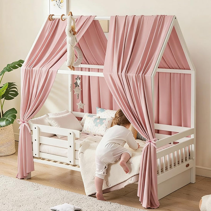 RANJIMA Hausbett Himmel, Betthimmel Hausbett Musselin mit 2 Stück Betthimmel Traumhafte Hausbett Dek
