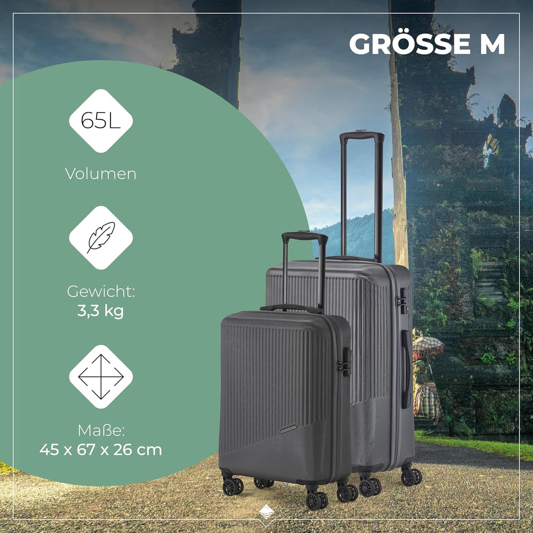 travelite 4-Rad Koffer Set 3 teilig Grössen L/M/S, Gepäck Serie BALI: ABS Hartschalen Trolleys mit T
