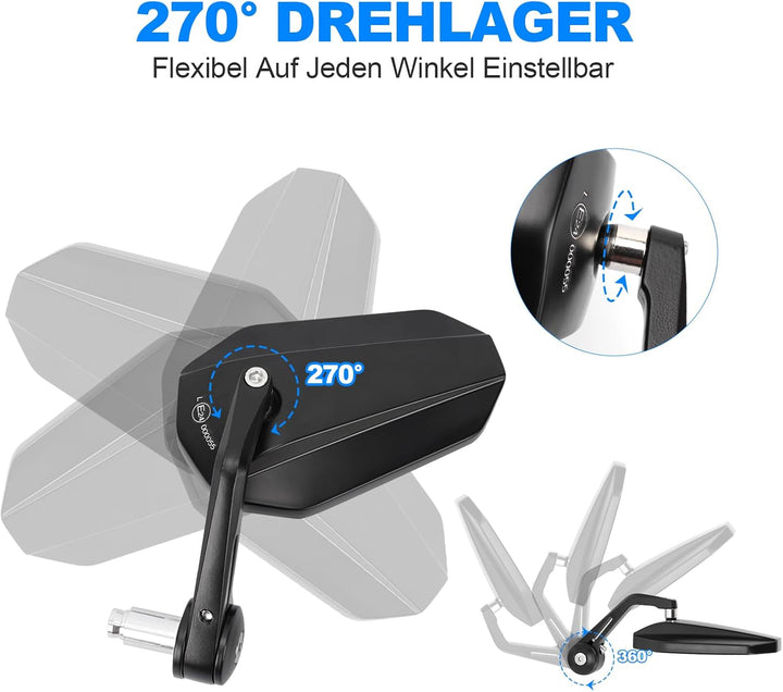 SUPAREE Motorrad Spiegel Universal Motorrad Rückspiegel Motorrad Spiegel e-geprüft 360°Drehbar mit R