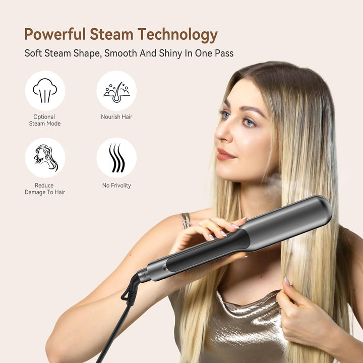 UKLISS Dampf Glätteisen Breit mit LCD Display, Haarglätter für Ultraglatte Haare, Temperatureinstell
