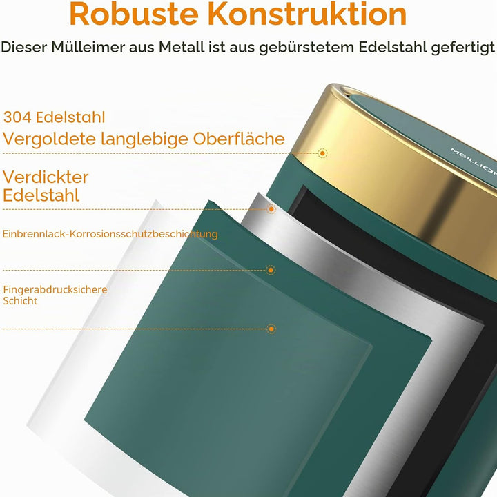 Mbillion Mini-Mülleimer mit Deckel, niedlicher Tisch-Mülleimer aus Metall, Edelstahl, 1,5 l, Abfalle