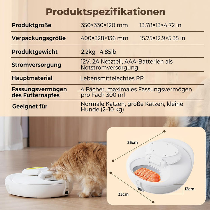 Automatischer Katzenfutterspender für Nassfutter mit Dual-Temp-Kühlung Cream, Cream