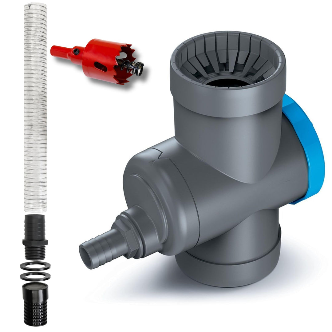YourCasa Regensammler [Downpipe] mit Verbindungsschlauch 30cm &amp; Regentonnendurchführung - Überlaufst