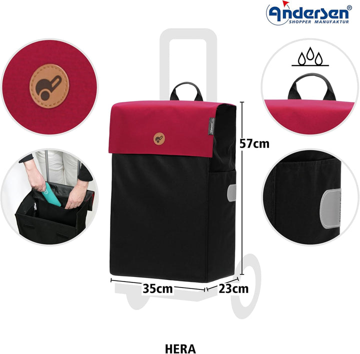 Andersen Shopper Treppensteiger Scala Stahl mit Rad Ø 3 x 13 cm und 47 Liter Tasche Hera rot, Rot