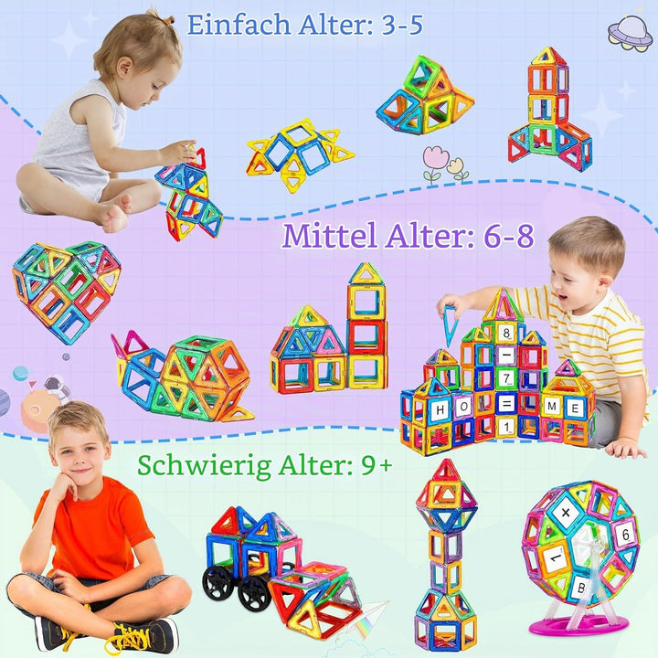 126 Teile Magnetische Bausteine, Magnetspielzeug Magnete für Kinder, Lustiges Pädagogisches Bauspiel