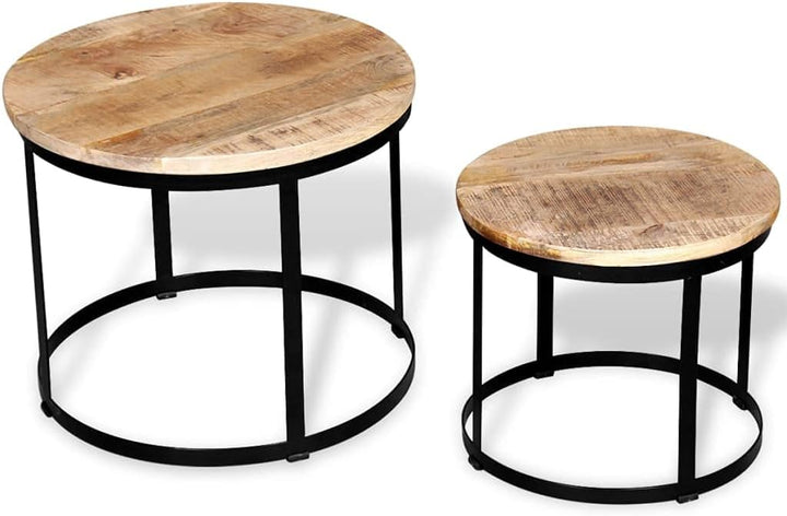 vidaXL 2-TLG. Couchtisch-Set Beistelltisch Wohnzimmer Raues Mangoholz 40cm/50cm Braun, Braun