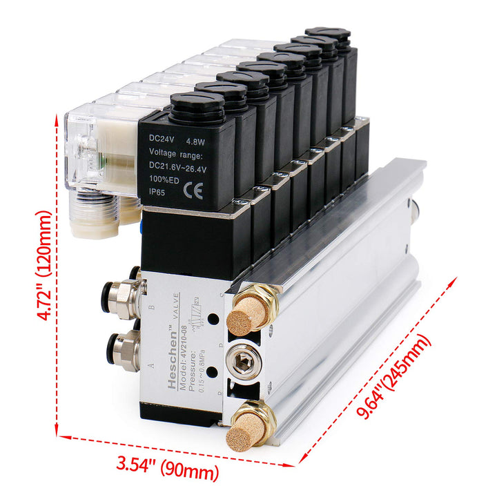 Heschen Integriertes Magnetventil mit 8 Fächern, 4V210-08, DC24V, PT1/4'', 5-Wege 2 Positionen, mit