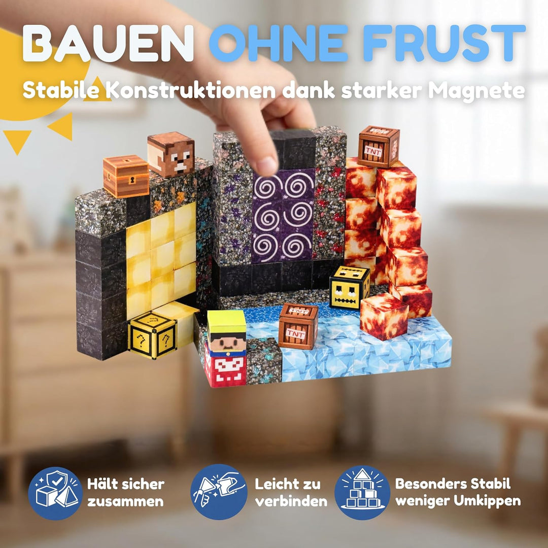 Mangetische Bausteine 100 Teile - Stem Spielzeug Magnetsteine ab 3 Jahre, Magnetwürfel inkl. Beutel