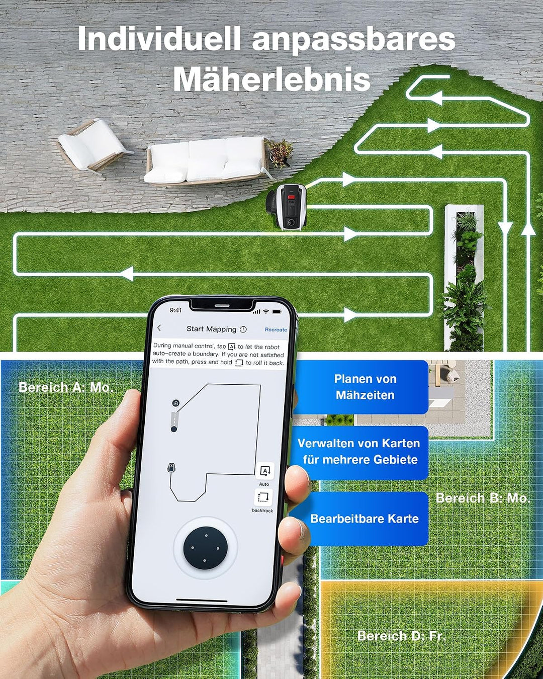 ECOVACS Goat O1200 Mähroboter ohne Begrenzungskabel, 1200 m², 360° Dual-LiDAR-Navigation, Automatisc