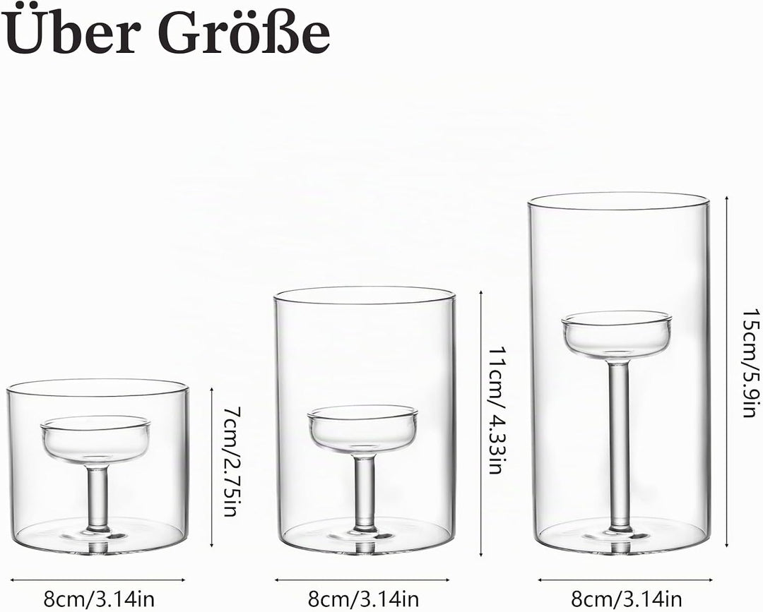 Set mit 3 Zylinder-Glas-Dekorativer Hurricane-Kerzenhalter, transparente Votivkerzenhalter, Tischdek