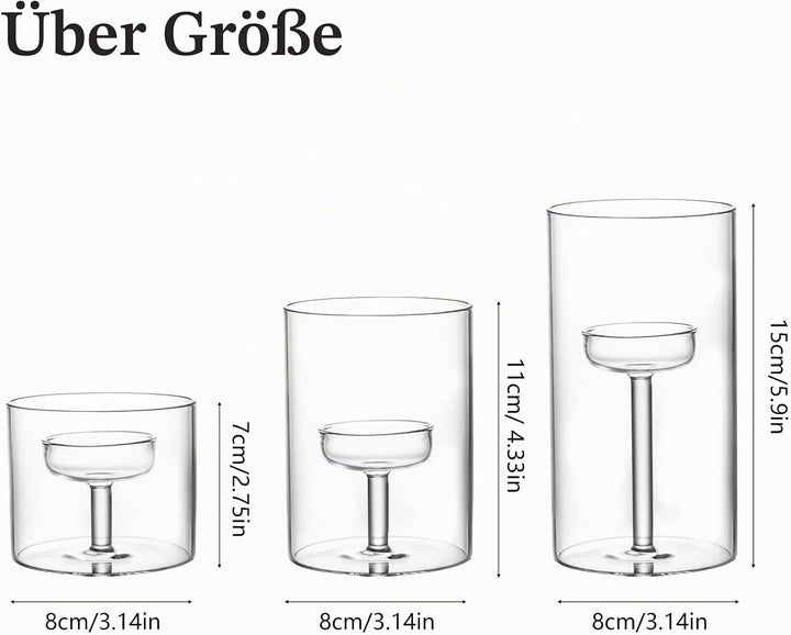Set mit 3 Zylinder-Glas-Dekorativer Hurricane-Kerzenhalter, transparente Votivkerzenhalter, Tischdek