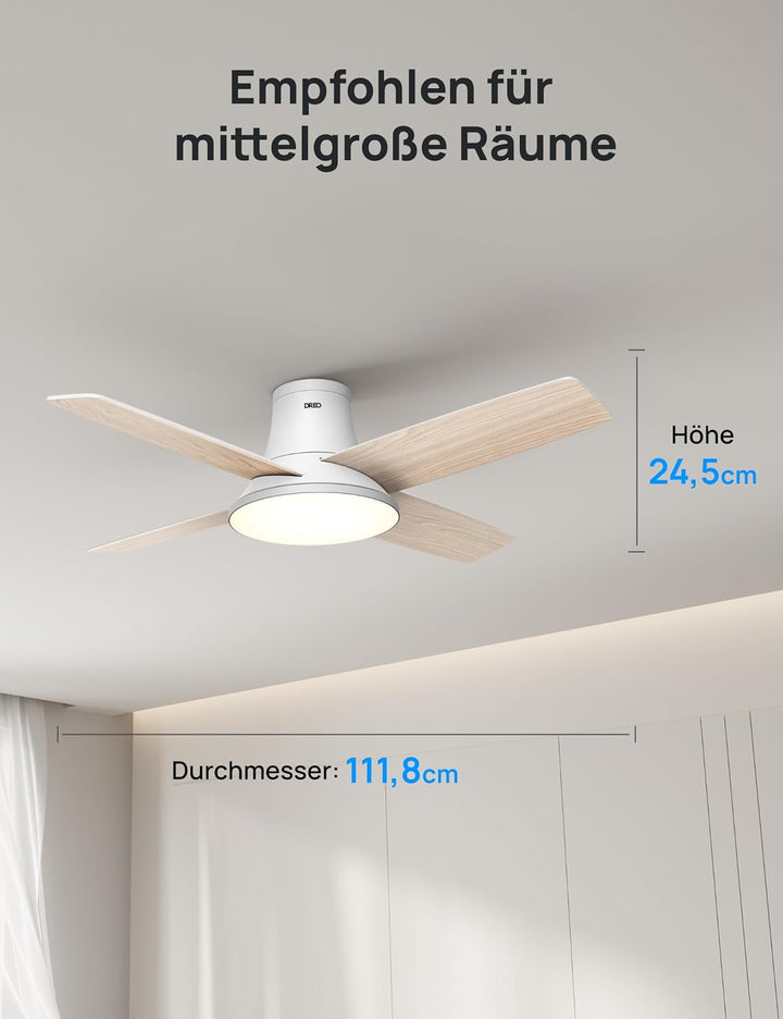 DREO Deckenventilator mit Licht bietet zwölf Geschwindigkeiten, drei Modi und einen leisen Gleichstr