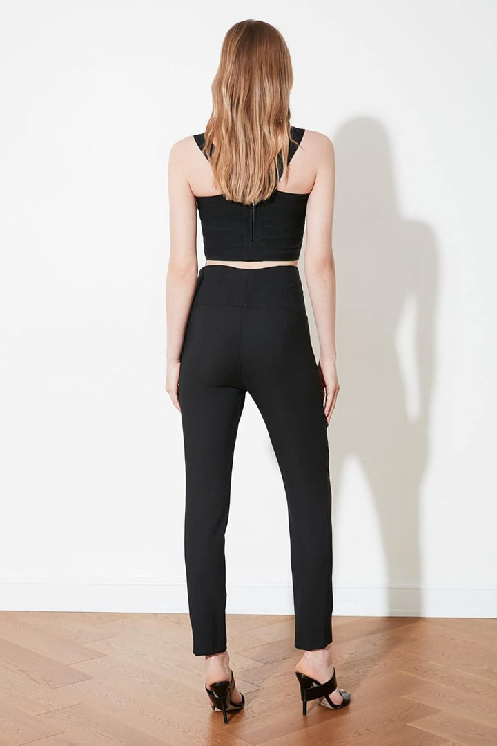TRENDYOL Frau Mittlerer Bund Straight Leg Zigarettenschnitt Hose 36 Schwarz, 36 Schwarz