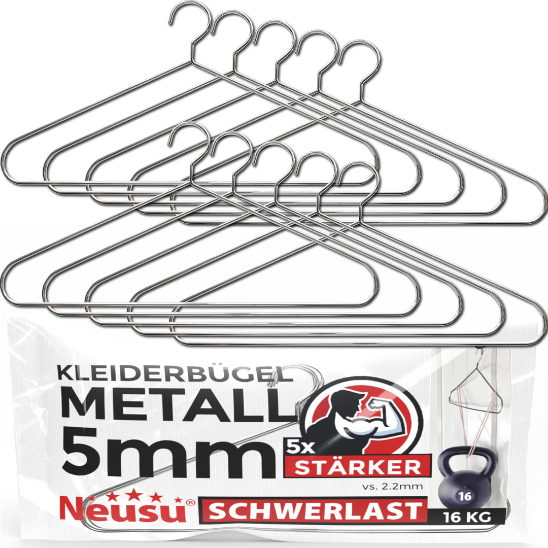 Neusu Kleiderbügel Metall, Stabil, 45cm x 5mm Dickes Metall - Extra Starke Garderobenbügel in Hotel-