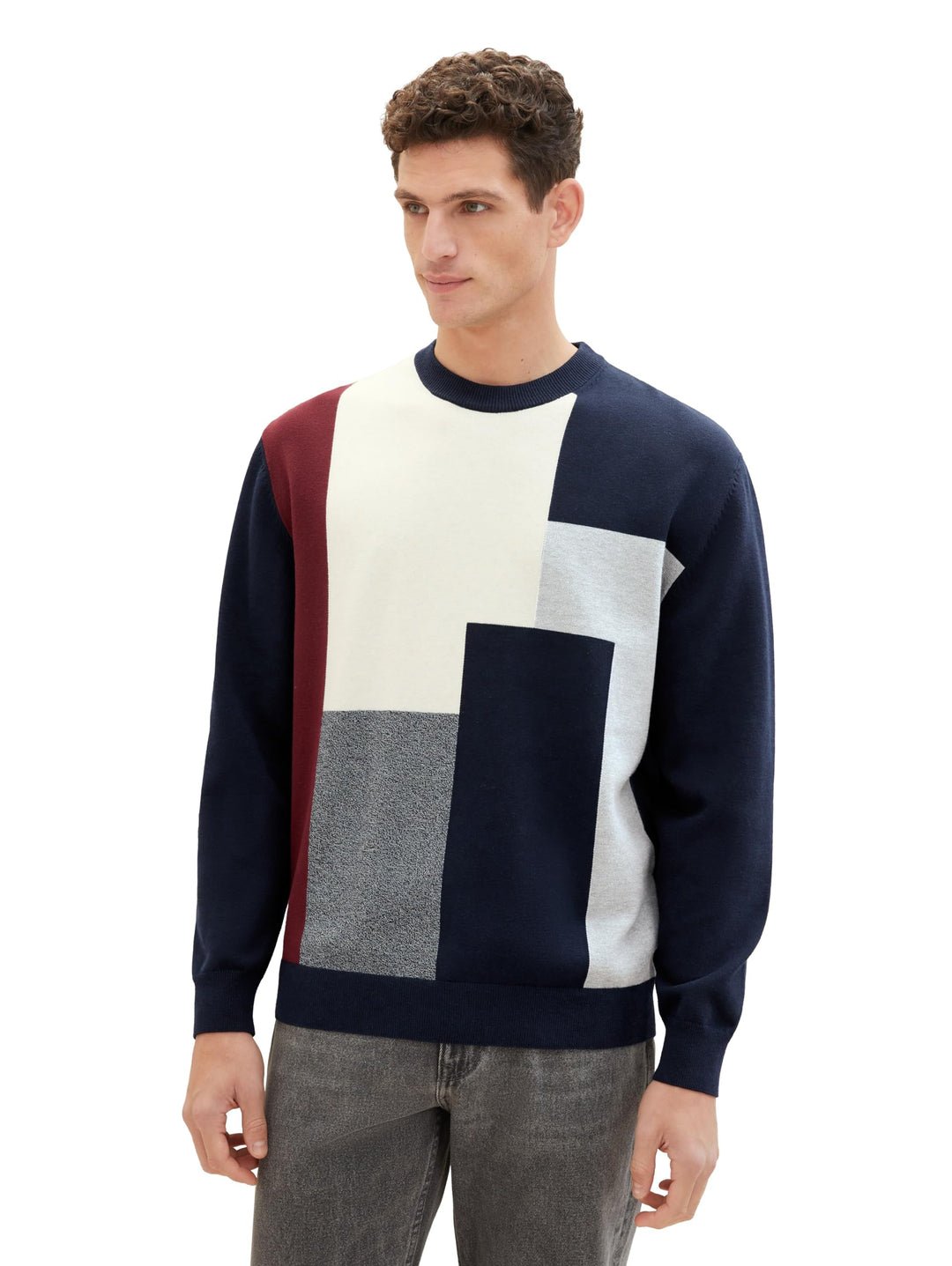 TOM TAILOR Herren Cosy Colormix Pullover S 34178 - Knitted Multi Color Block, S 34178 - Knitted Mult