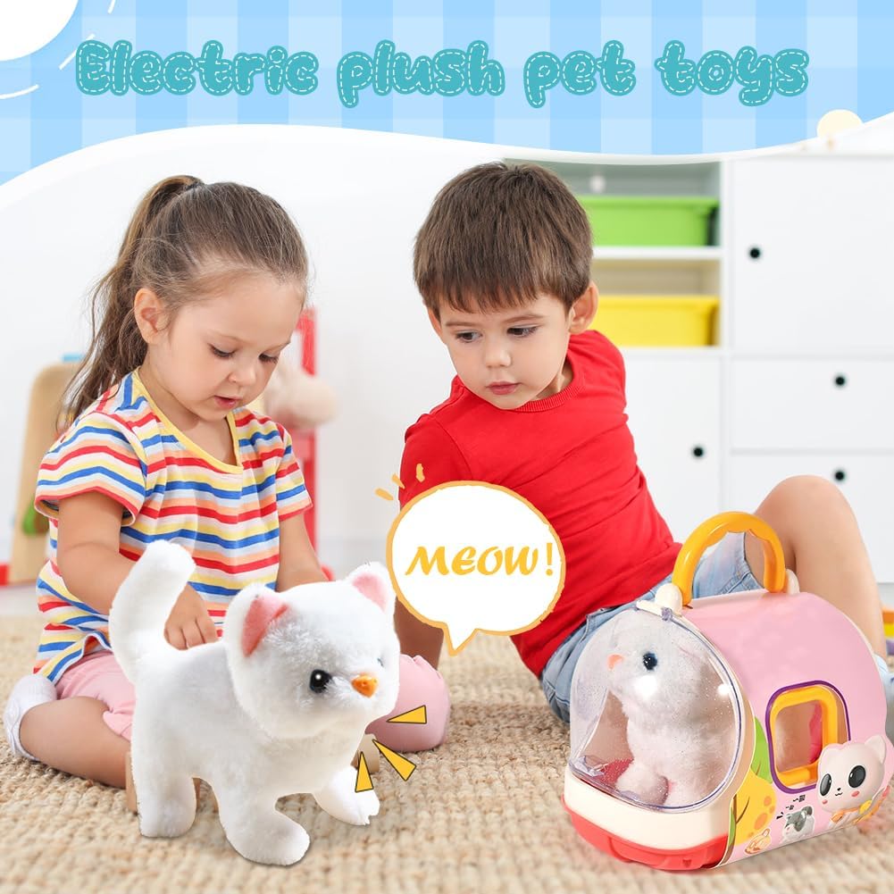 KatzenSpielzeug Kinder, Läuft und Bellt, Kuscheltier Elektrischer Hundekäfig ab 2-5 Jahre Geschenkid