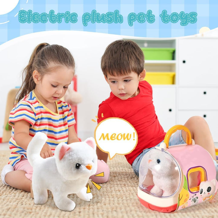 KatzenSpielzeug Kinder, Läuft und Bellt, Kuscheltier Elektrischer Hundekäfig ab 2-5 Jahre Geschenkid