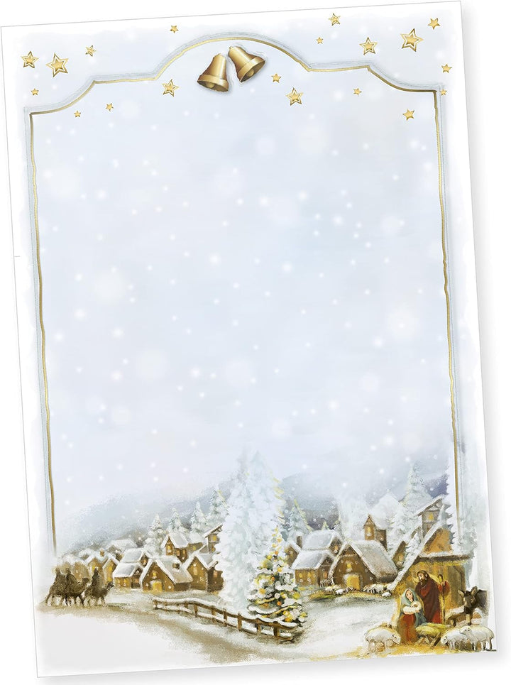 Weihnachtsdorf 250 Sets Christliches Weihnachtsbriefpapier mit Umschläge ohne Fenster Briefpapier We