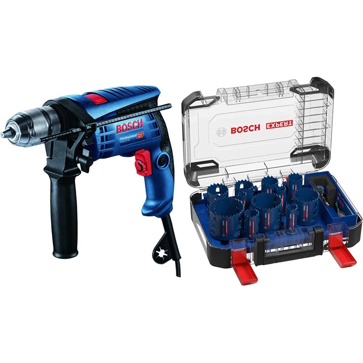 Bosch Professional Schlagbohrmaschine GSB 13 RE (Schnellspannbohrfutter 13 mm, im Karton) + 14 tlg.