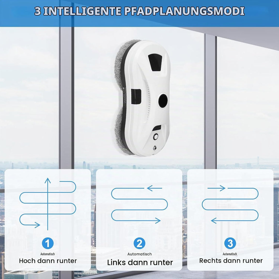 Fensterputzroboter mit Wassersprühfunktion &amp; Wegplanung, 2800 Pa Saugkraft, Kantenerkennung, Fernbed