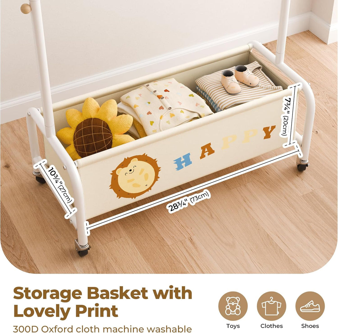 GRANNY SAYS Kleiderständer Kinder mit Aufbewahrungskiste, Kinder Kleiderstange auf Rollen, beige Kin