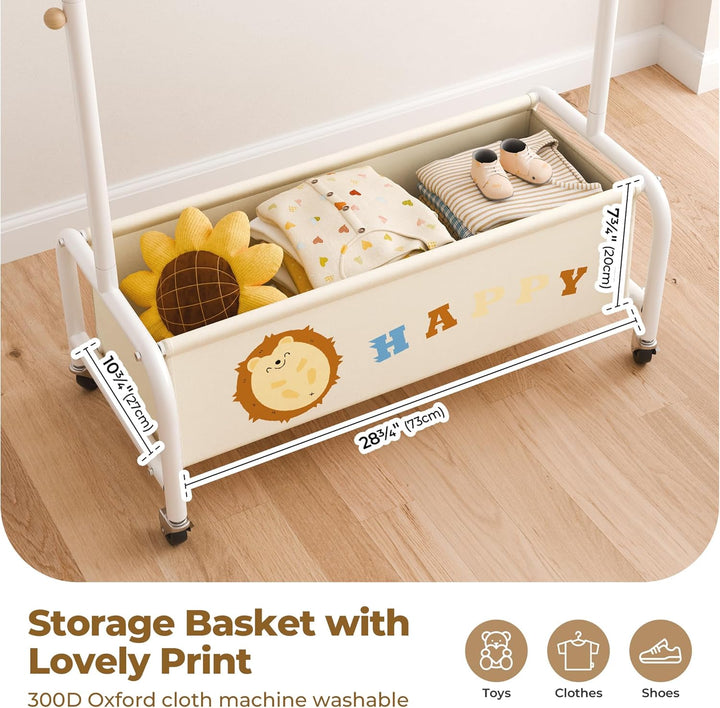 GRANNY SAYS Kleiderständer Kinder mit Aufbewahrungskiste, Kinder Kleiderstange auf Rollen, beige Kin