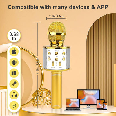 ShinePick Kabelloses Karaoke-Mikrofon, Bluetooth, tragbar, mit LED-Licht, Disco für Kinder/Erwachsen