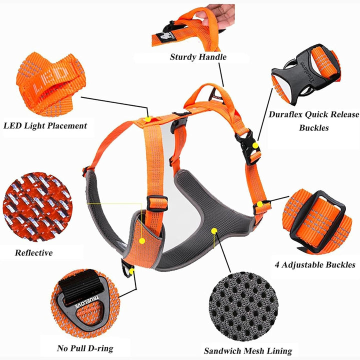 TRUE LOVE Hundegeschirr Outdoor Adventure II Reflektierende Weste mit 2 Leinenbefestigungen, passend