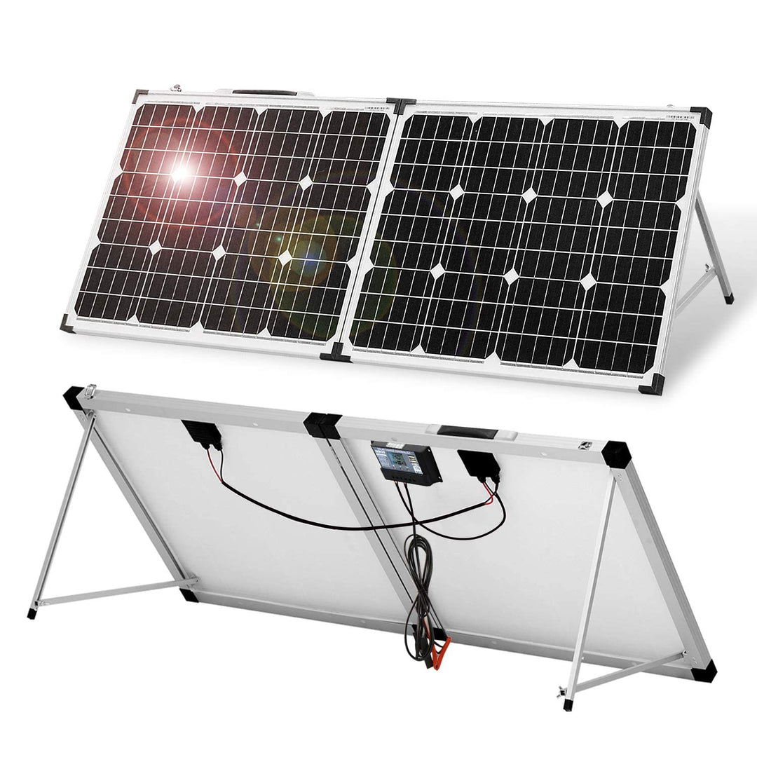 DOKIO Solarkoffer 100W mit Laderegler (2 USB-Ports) Solarpanel Faltbar für 12V Batterie Inklusive Tr
