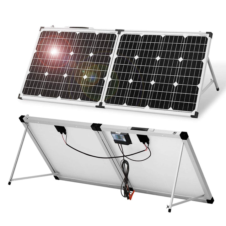 DOKIO Solarkoffer 100W mit Laderegler (2 USB-Ports) Solarpanel Faltbar für 12V Batterie Inklusive Tr